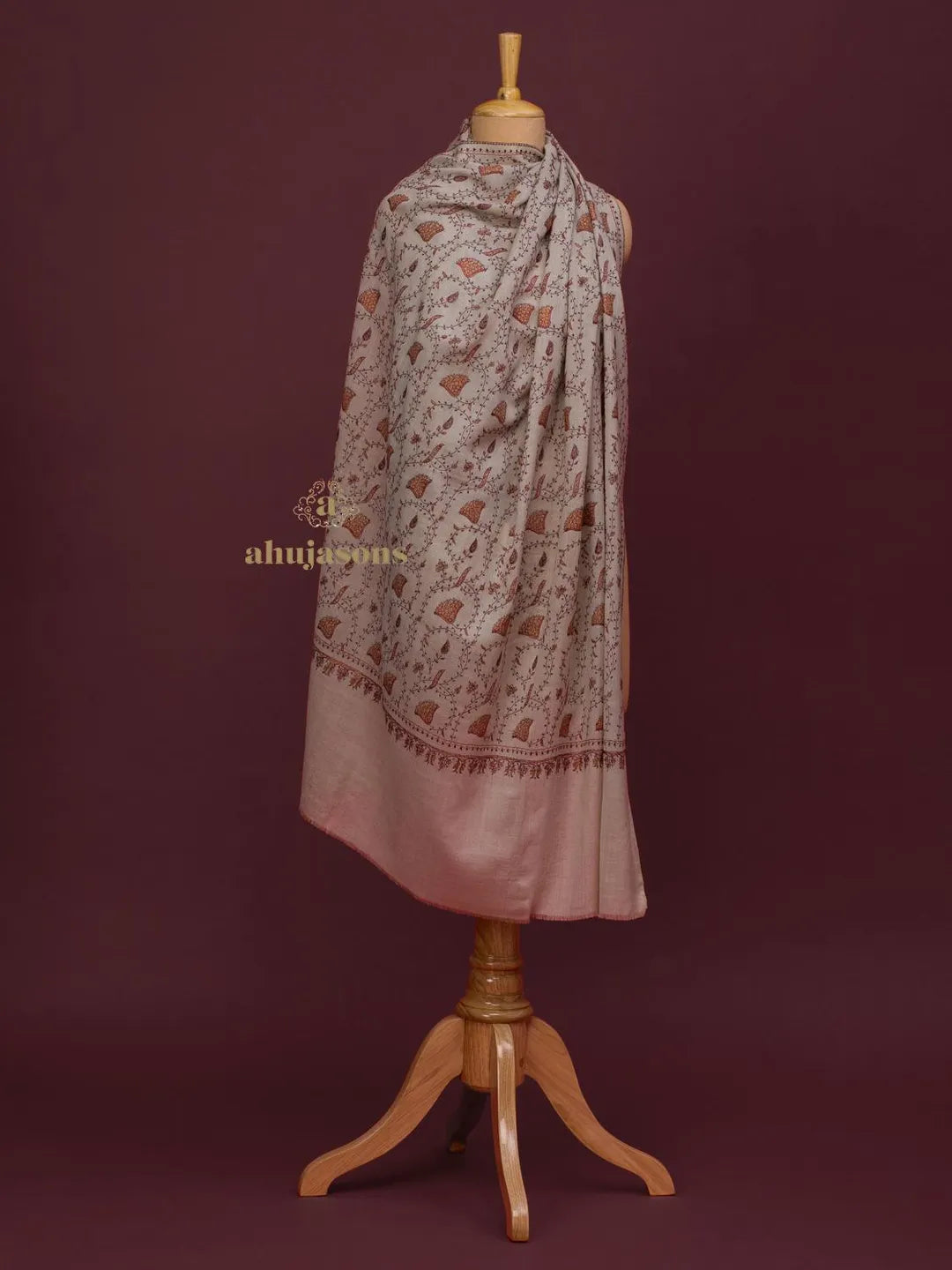 Classic Cashmina Shawl with Jaal Pattern in Beige