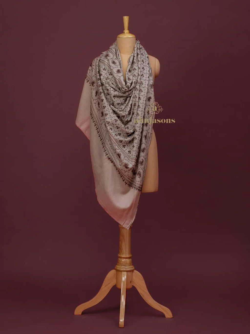 Elegant Cashmina Shawl with Jaal Pattern in Grey