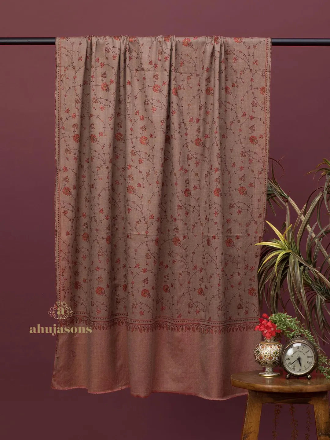 Classic Cashmina Shawl with Jaal Pattern in Beige
