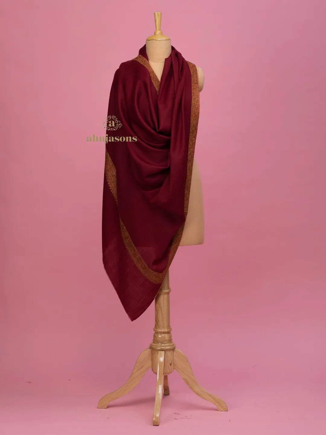 Classic Cashmina Shawl with Jama Pattern in Maroon