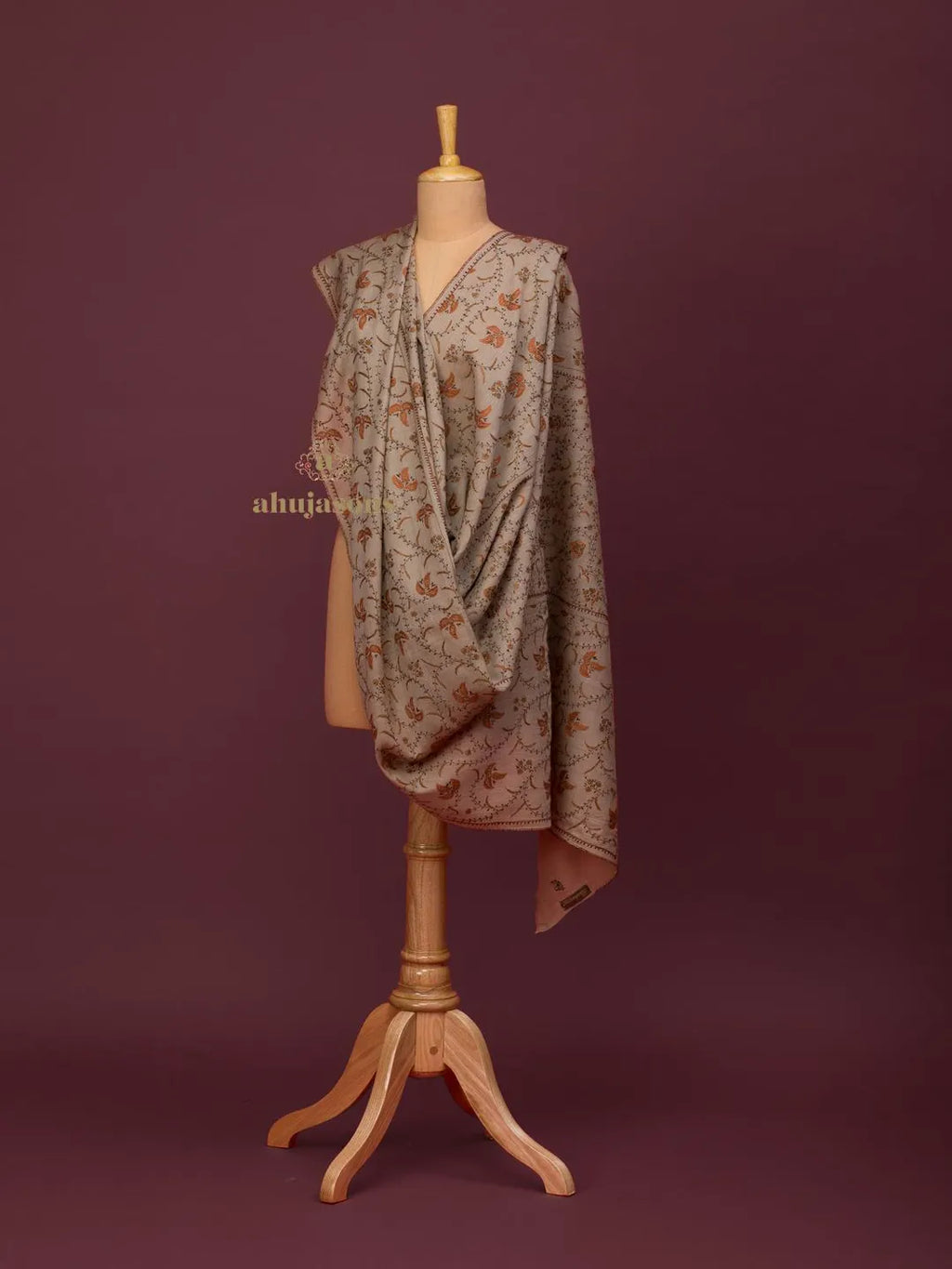 Classic Cashmina Shawl with Jaal Pattern in Beige