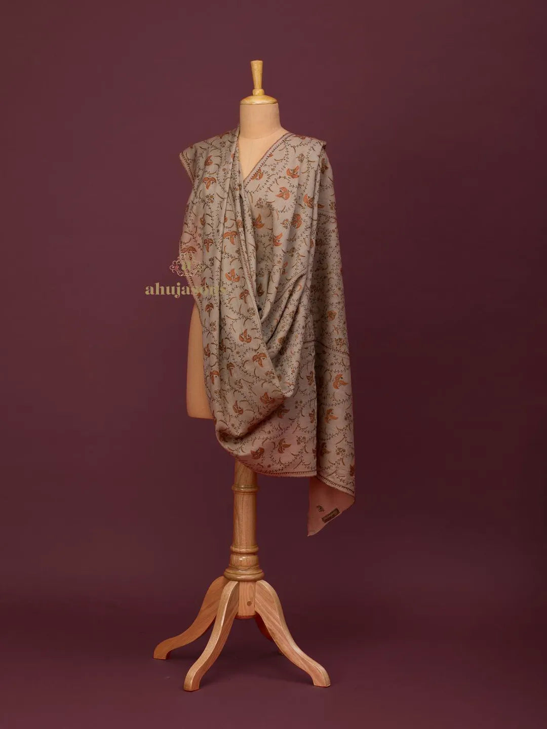 Classic Cashmina Shawl with Jaal Pattern in Beige