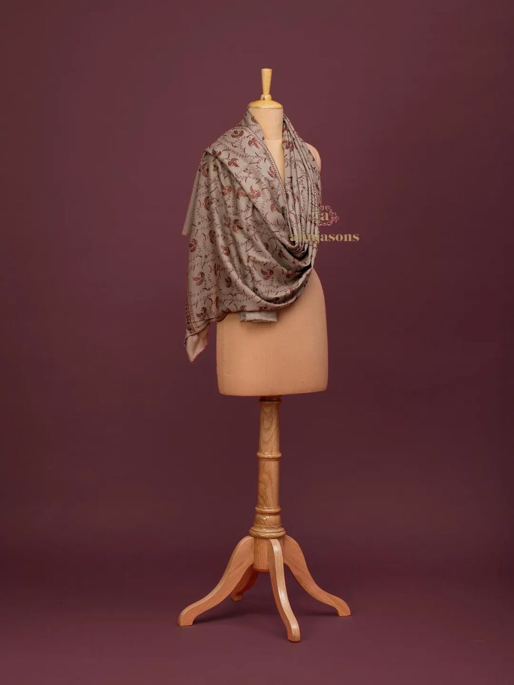Classic Cashmina Shawl with Jaal Pattern in Beige