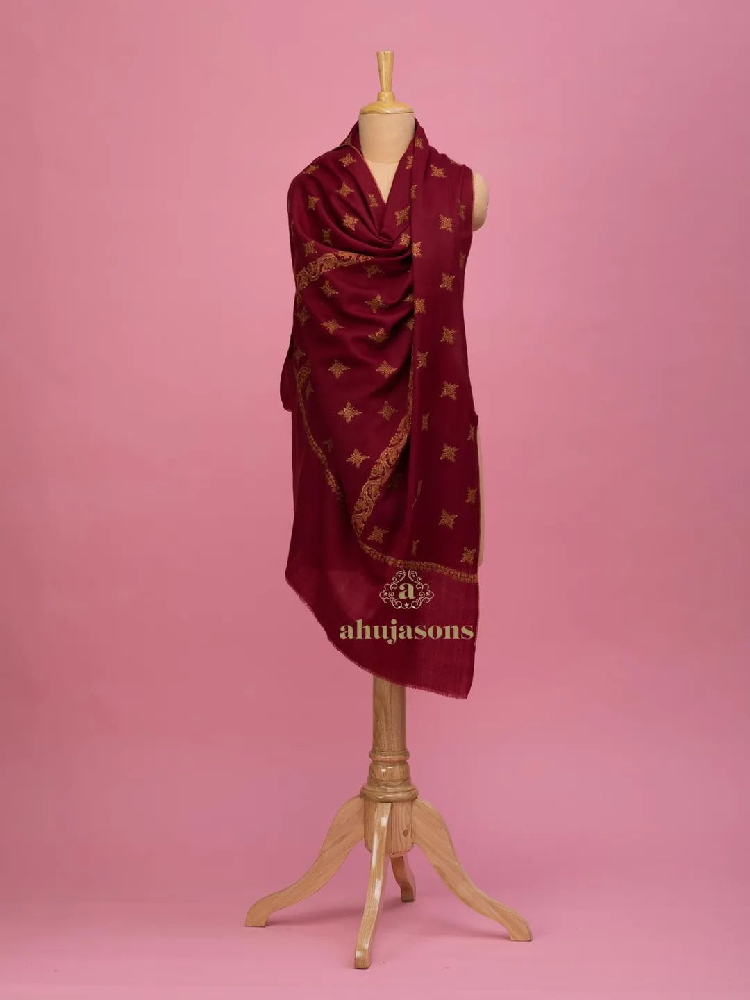 Elegant Cashmina Shawl with Jaal Pattern in Maroon