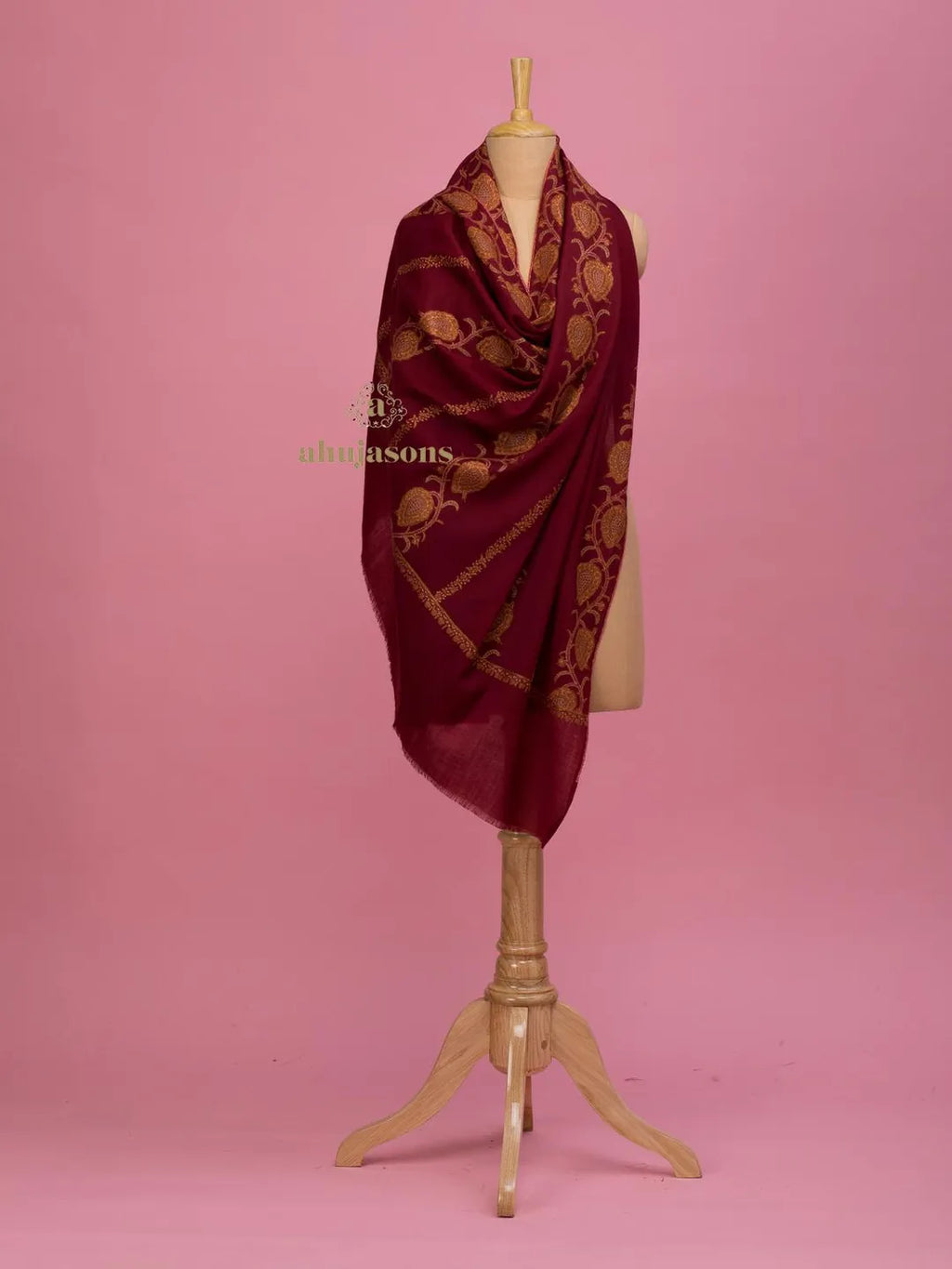 Elegant Cashmina Shawl with Jaal Pattern in Maroon