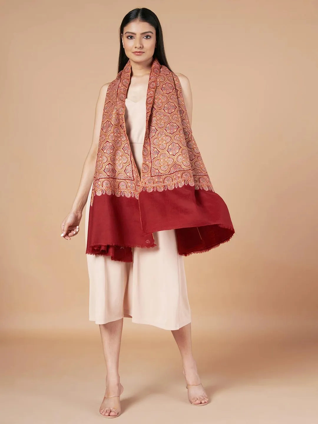 Classic Handloom Pashmina Shawl in Maroon