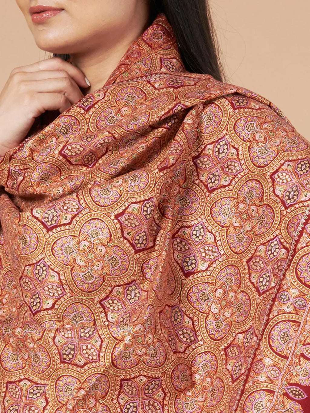 Classic Handloom Pashmina Shawl in Maroon