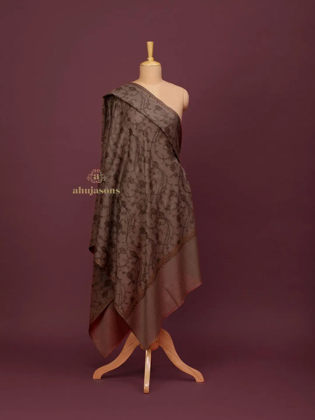 Classic Cashmina Shawl with Jaal Pattern in Beige