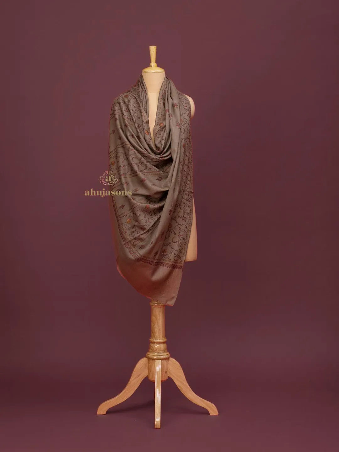 Classic Cashmina Shawl with Jaal Pattern in Beige