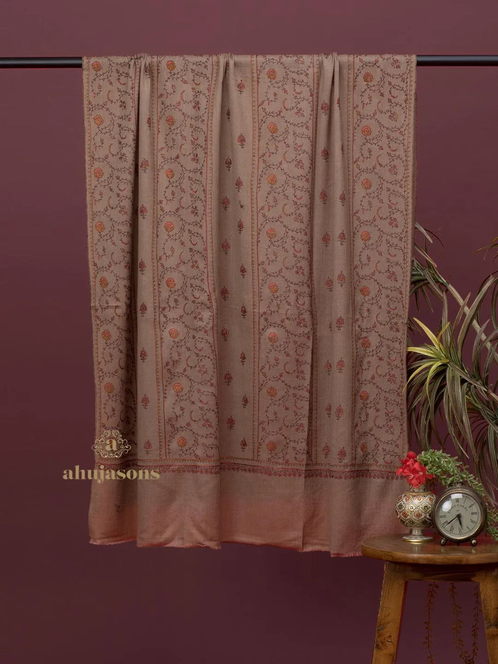 Classic Cashmina Shawl with Jaal Pattern in Beige