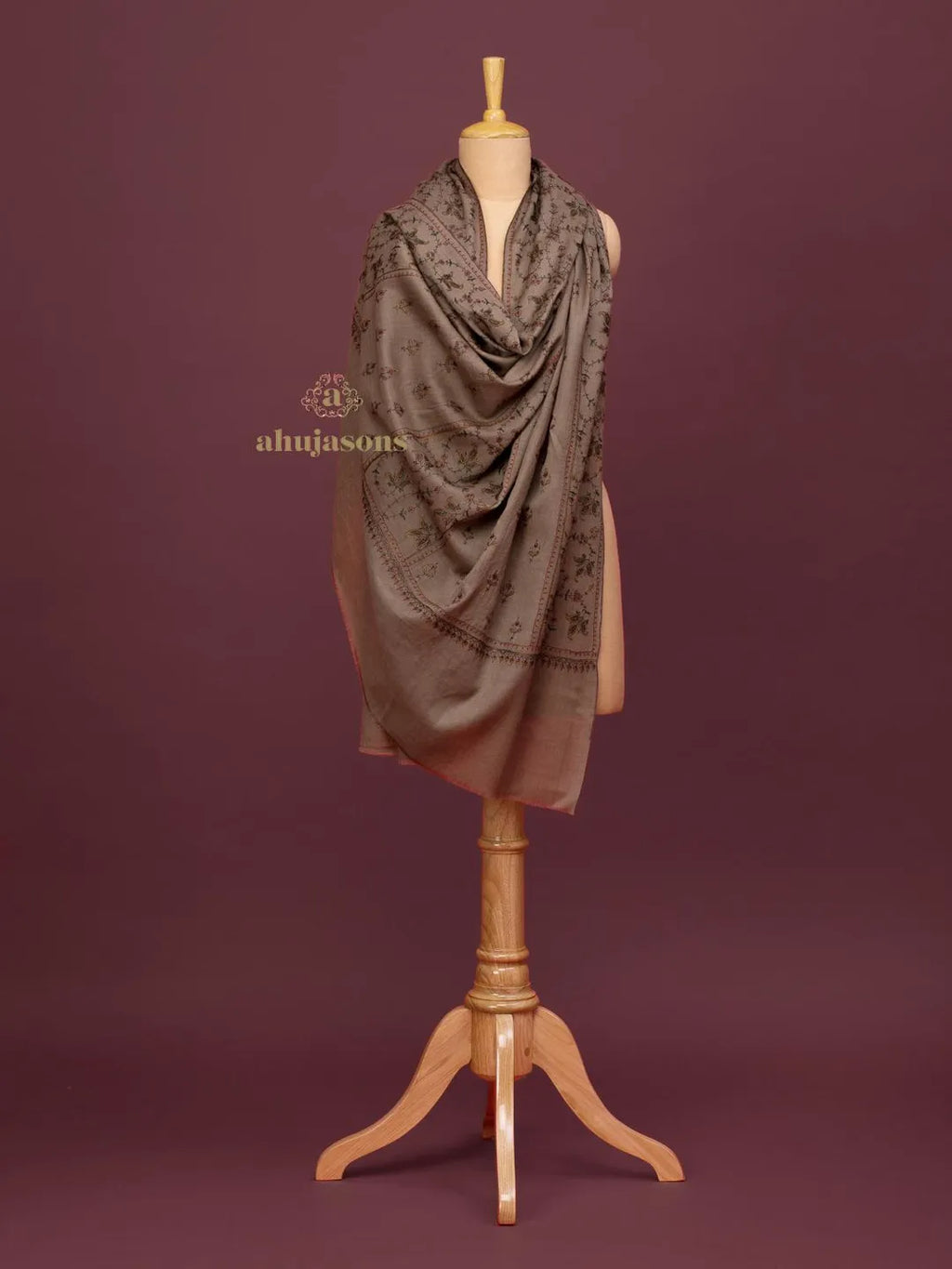 Classic Cashmina Shawl with Jaal Pattern in Beige