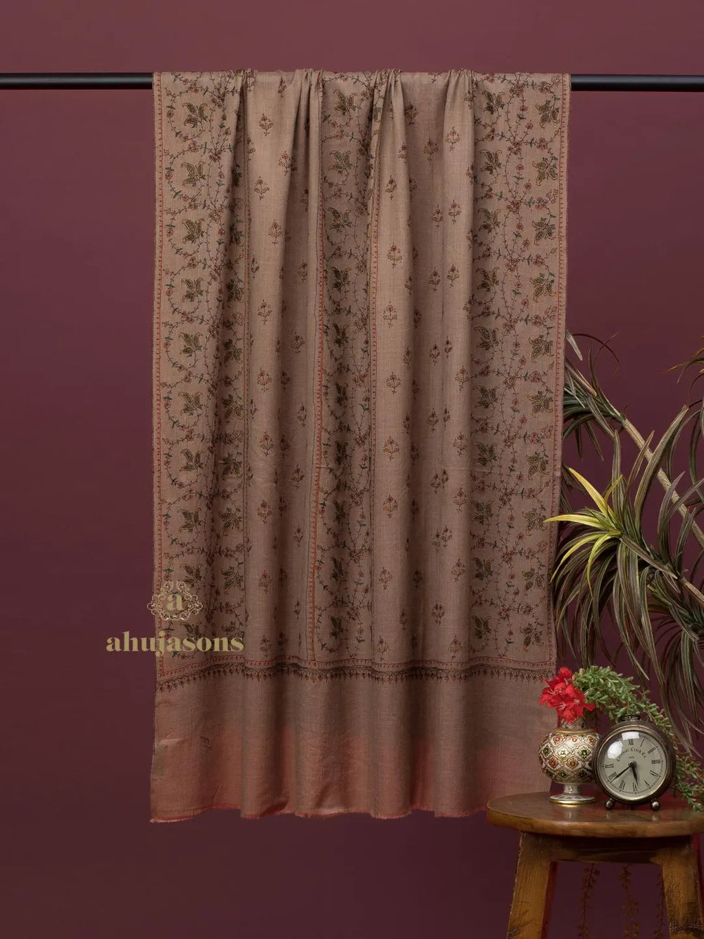 Classic Cashmina Shawl with Jaal Pattern in Beige