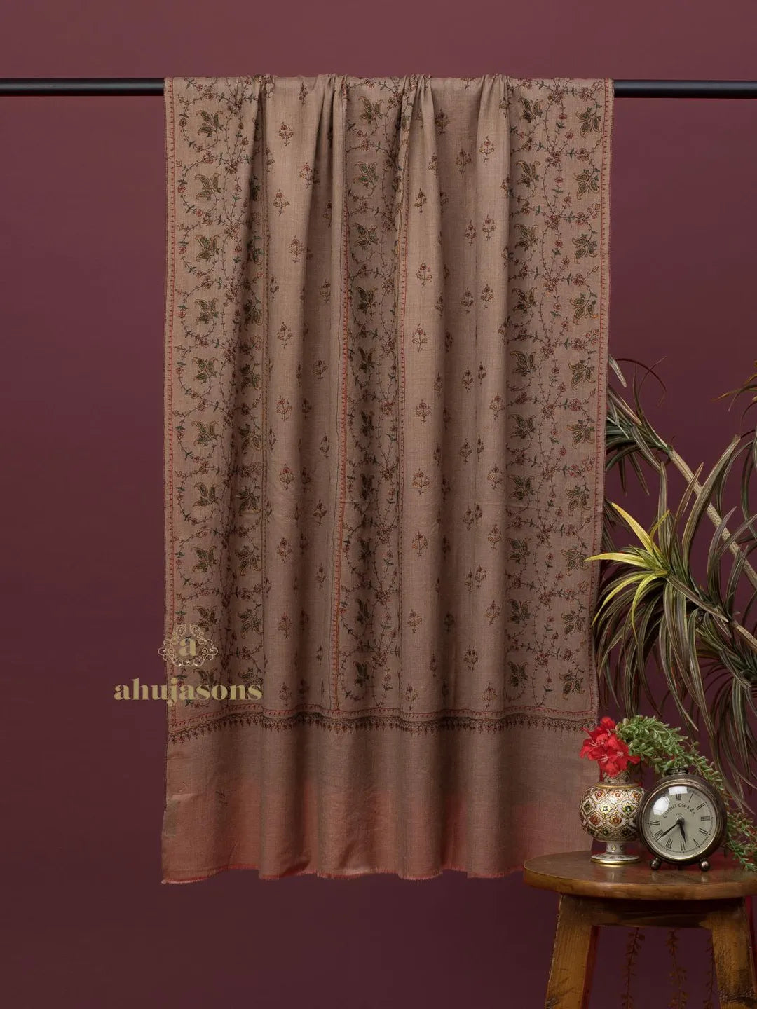 Classic Cashmina Shawl with Jaal Pattern in Beige