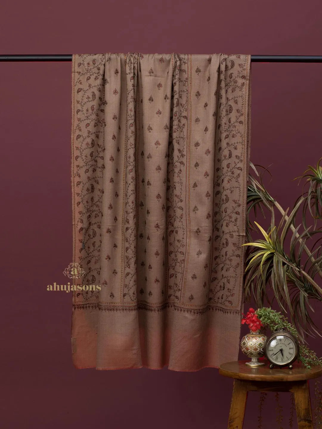 Classic Cashmina Shawl with Jaal Pattern in Beige