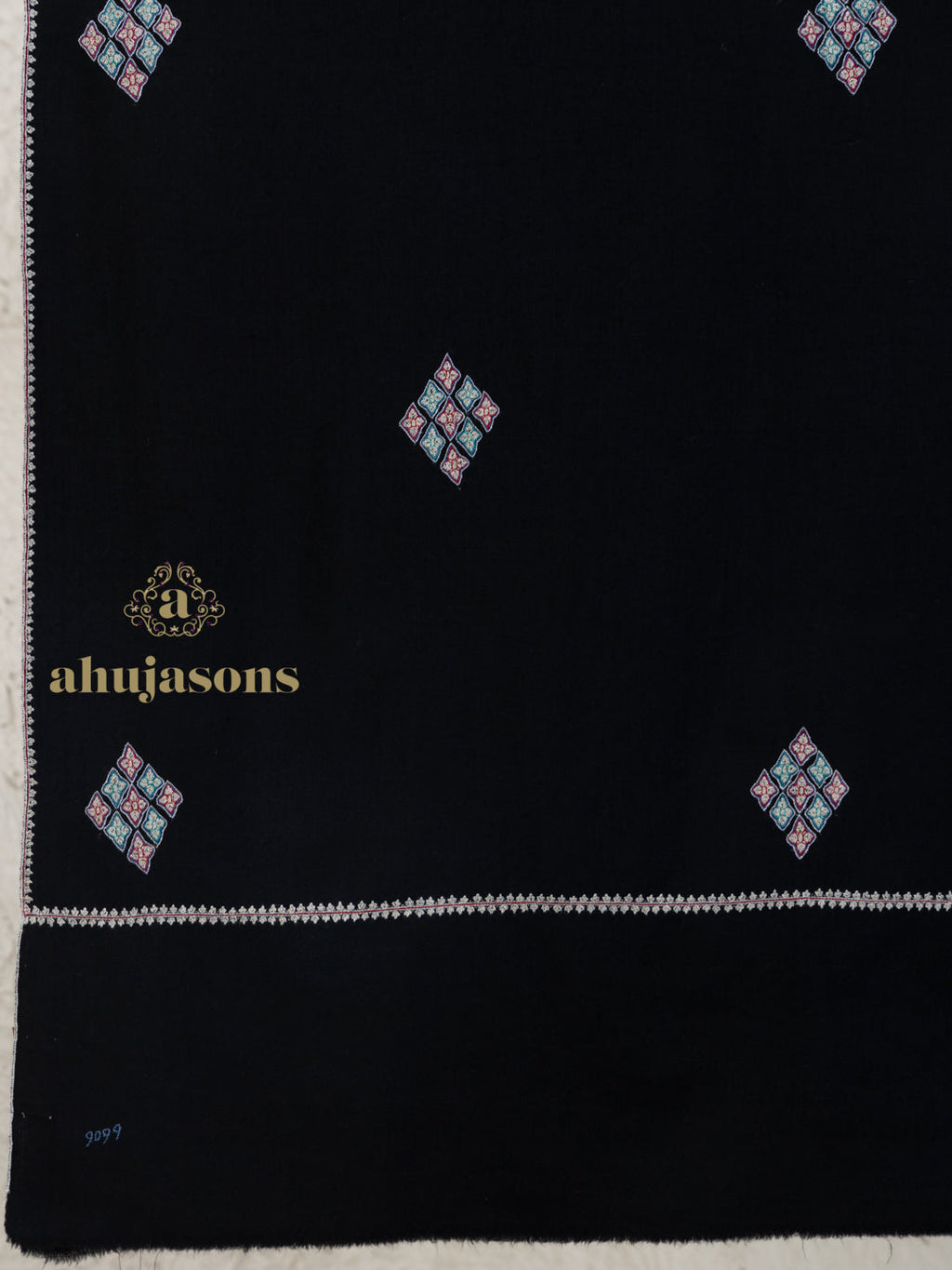 Black Handloom Pure Pashmina Shawl — Ornate Booti Embroidery