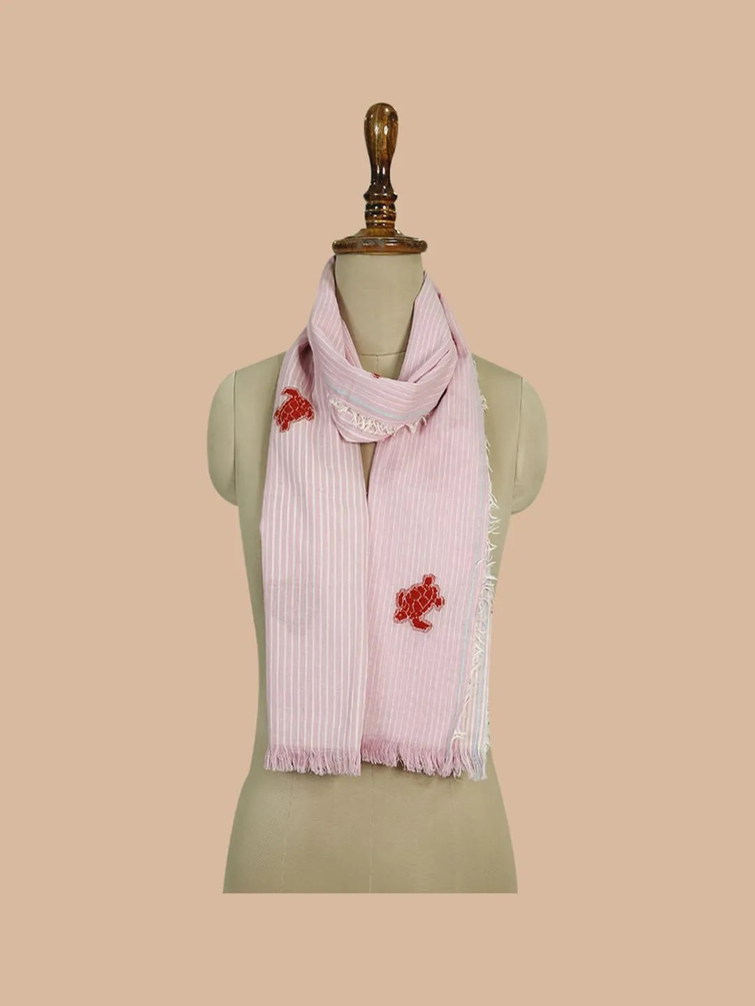 Casual Scarf with Dobby Pattern in White & Pink