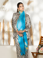 Blue Handloom Pure Pashmina Shawl accented by artisanal Contrast In Zari Border detailing