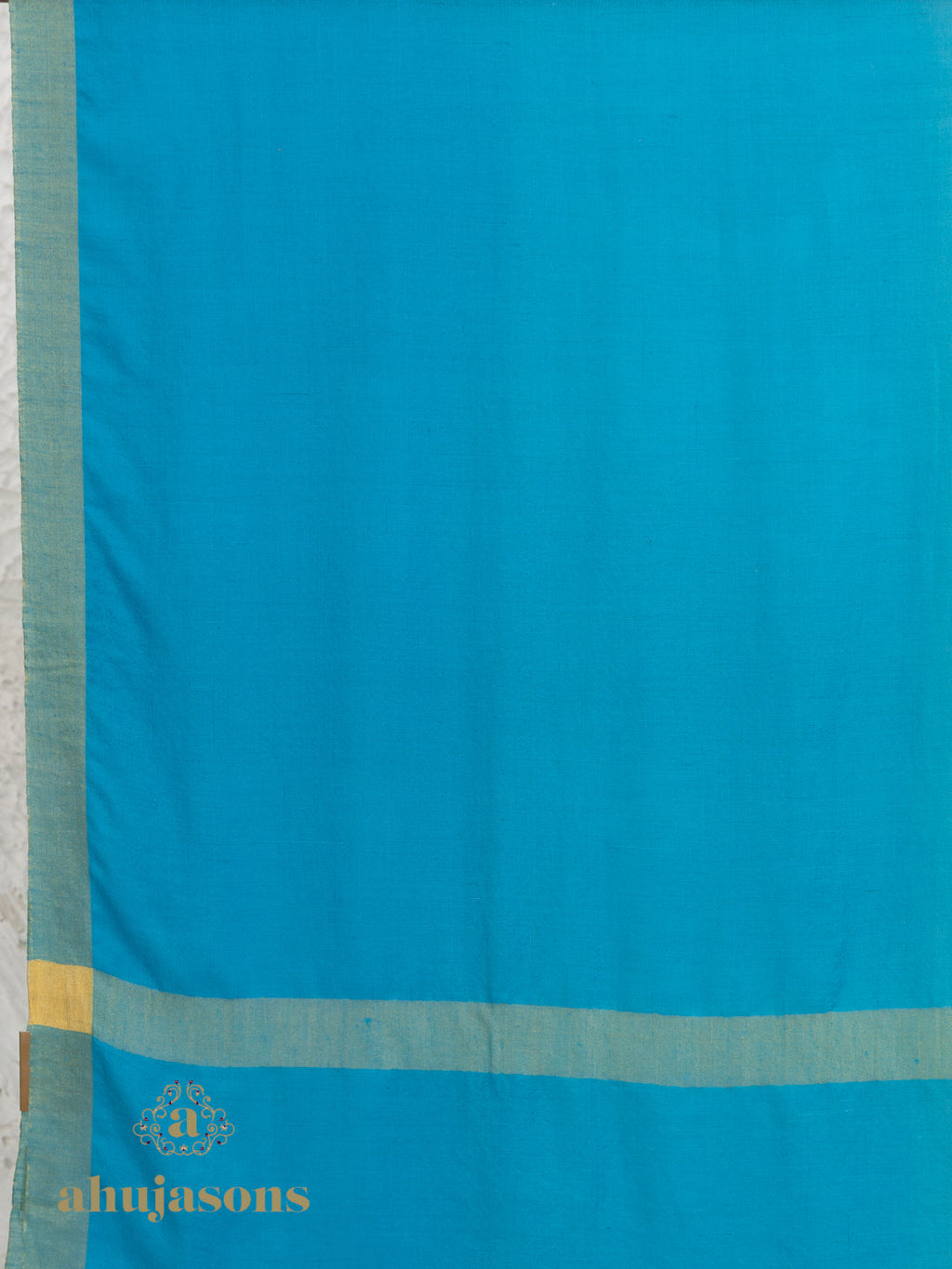 Blue Handloom Pure Pashmina Shawl accented by artisanal Contrast In Zari Border detailing