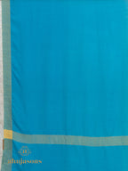 Blue Handloom Pure Pashmina Shawl accented by artisanal Contrast In Zari Border detailing