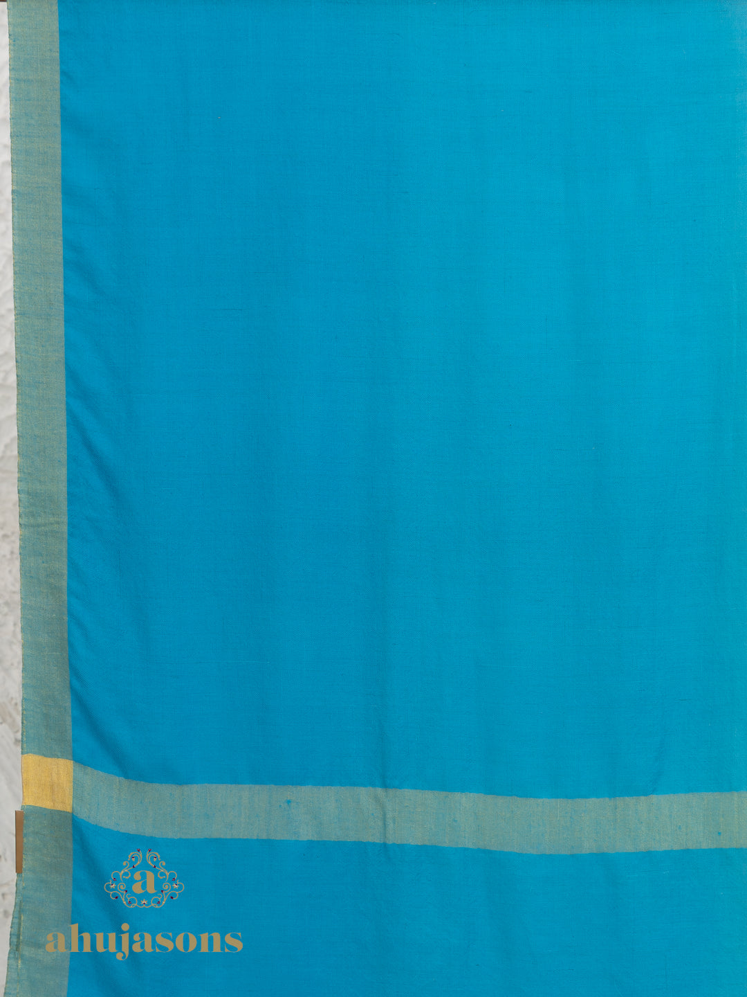 Blue Handloom Pure Pashmina Shawl accented by artisanal Contrast In Zari Border detailing
