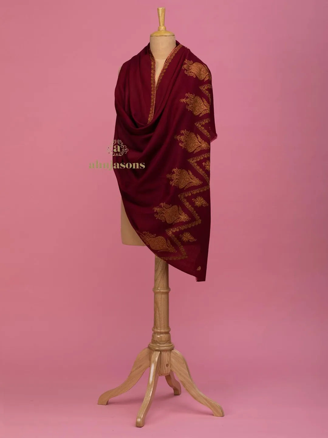 Classic Cashmina Shawl with Palla Pattern in Maroon
