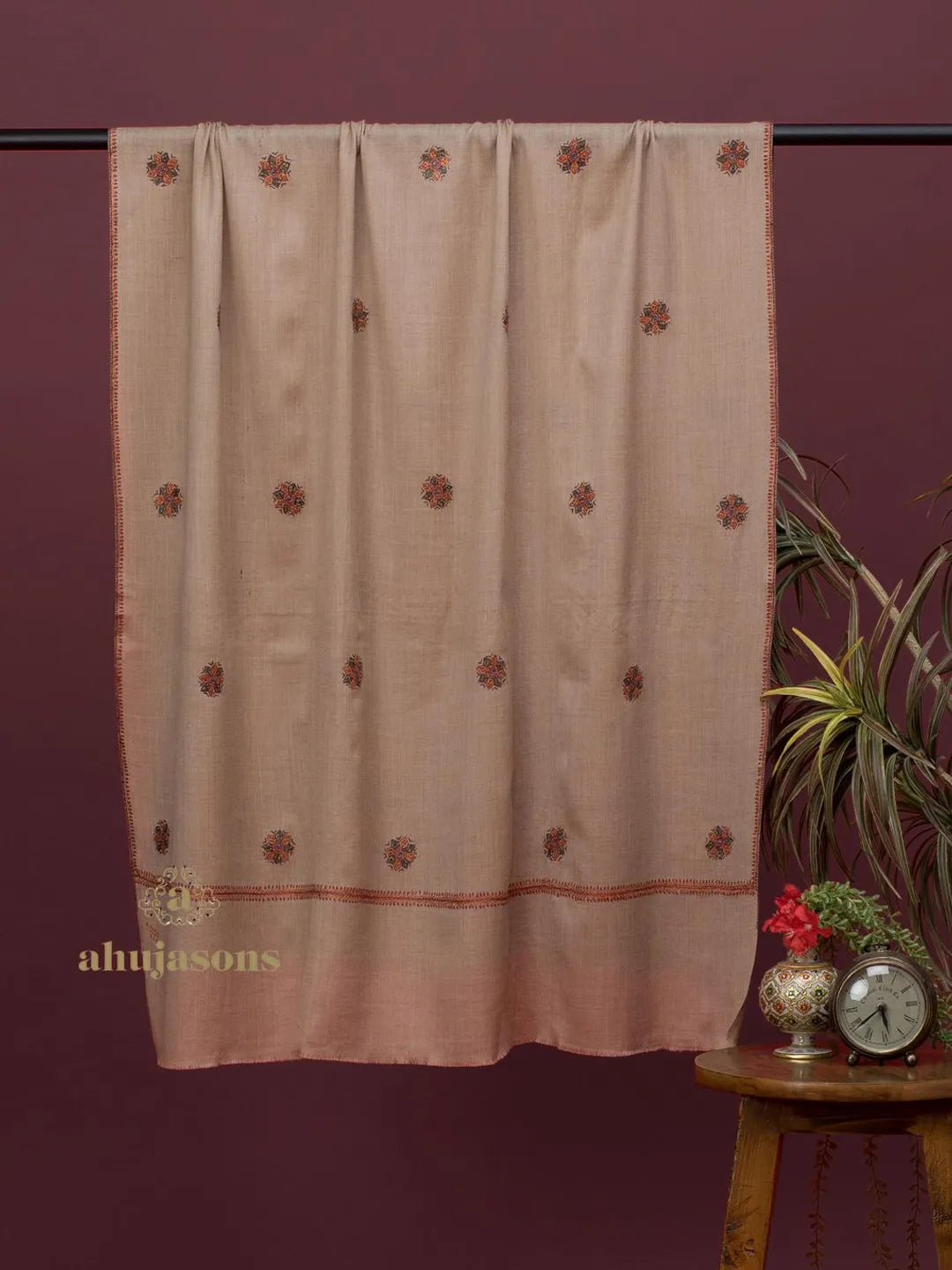 Classic Cashmina Shawl with Booti Pattern in Beige