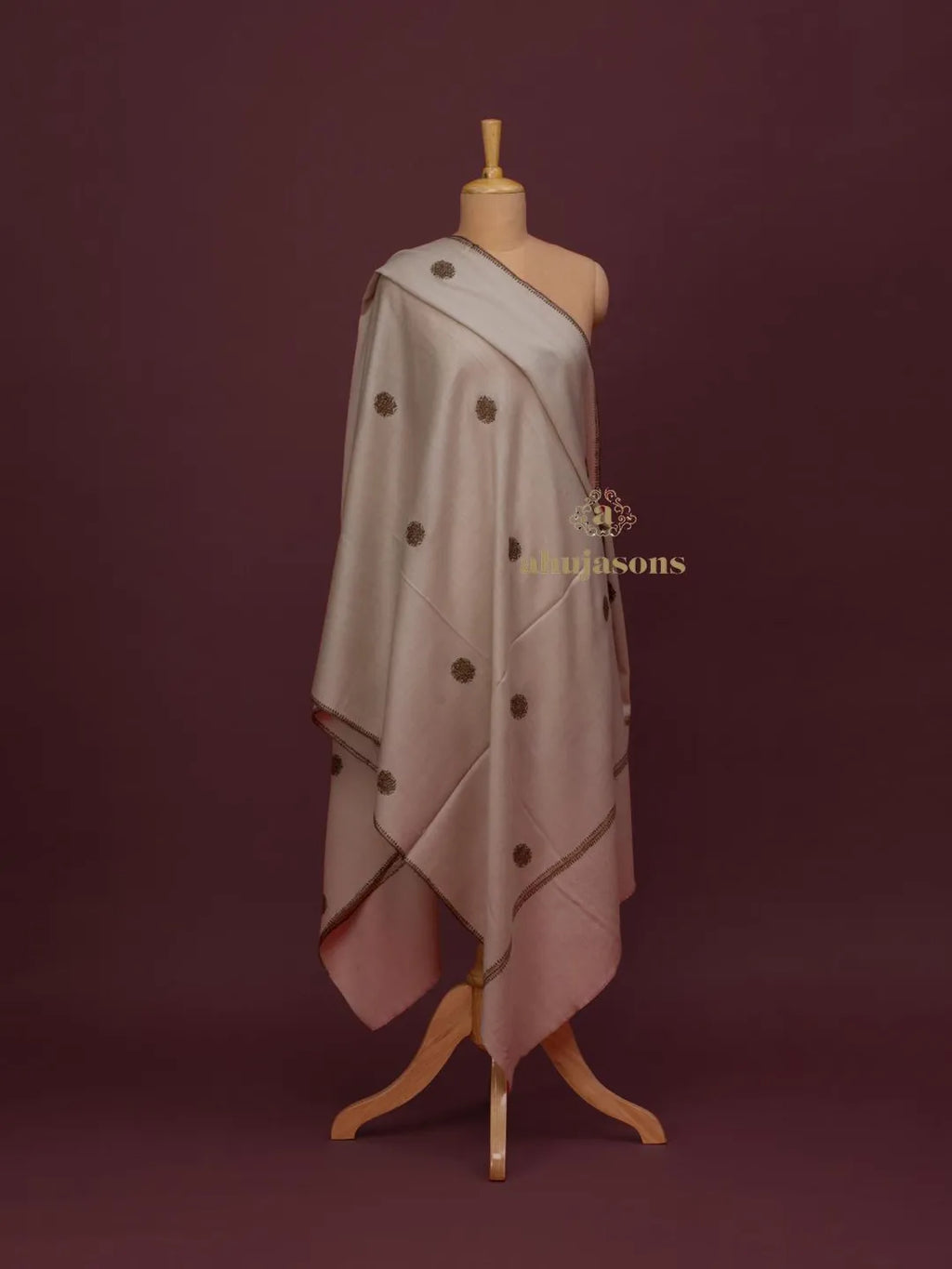 Classic Cashmina Shawl with Booti Pattern in Beige