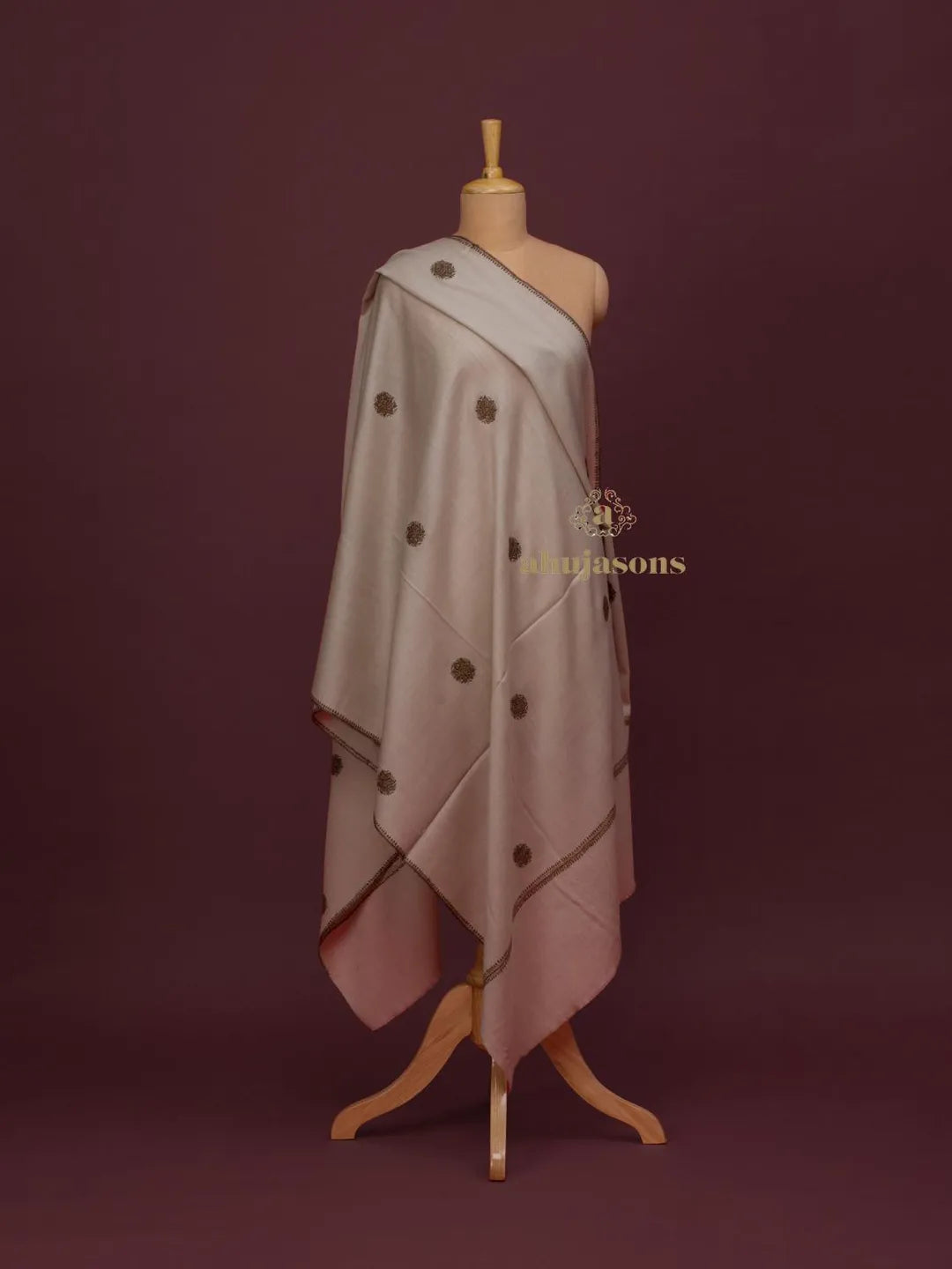 Classic Cashmina Shawl with Booti Pattern in Beige