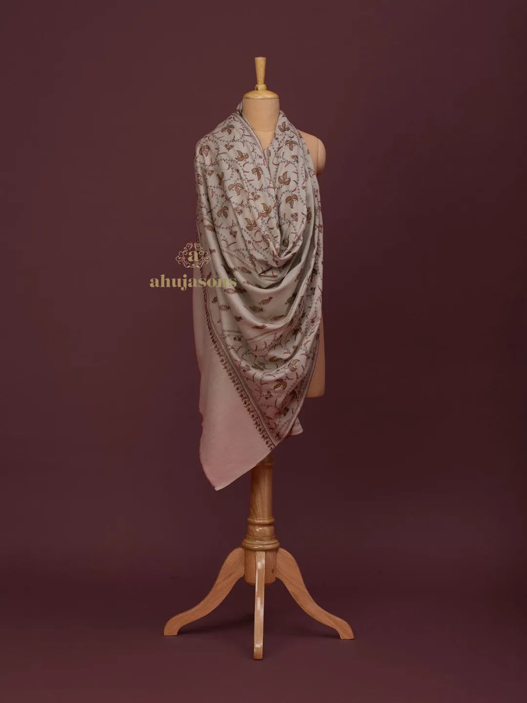 Elegant Cashmina Shawl with Jaal Pattern in Beige