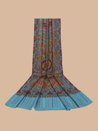 Elegant Handloom Pashmina Shawl Paper Mache Art in Blue Multi