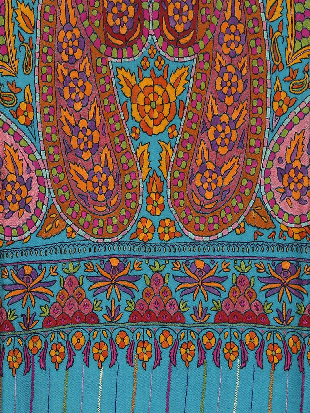 Elegant Handloom Pashmina Shawl Paper Mache Art in Blue Multi