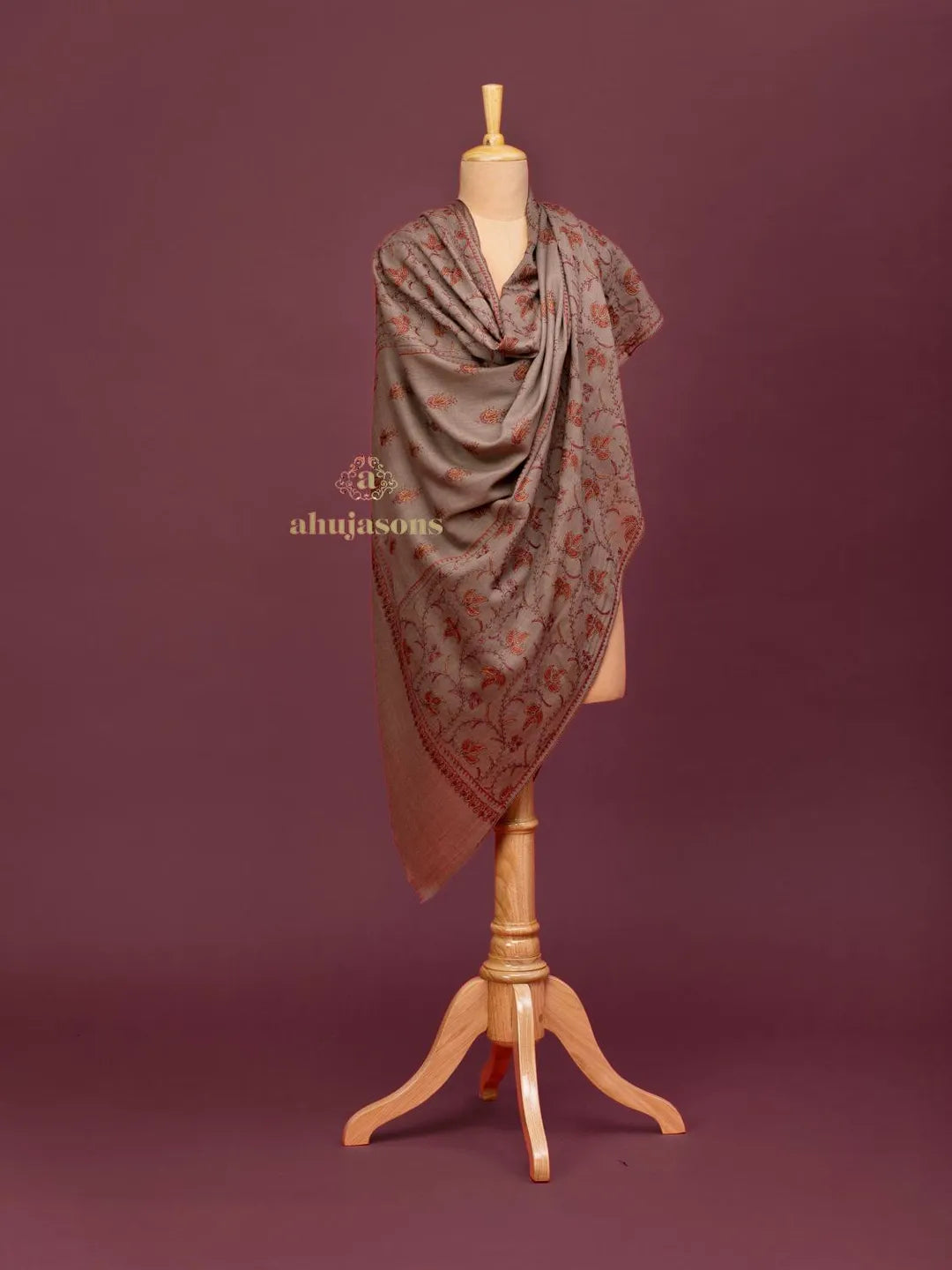 Classic Cashmina Shawl with Jaal Pattern in Beige