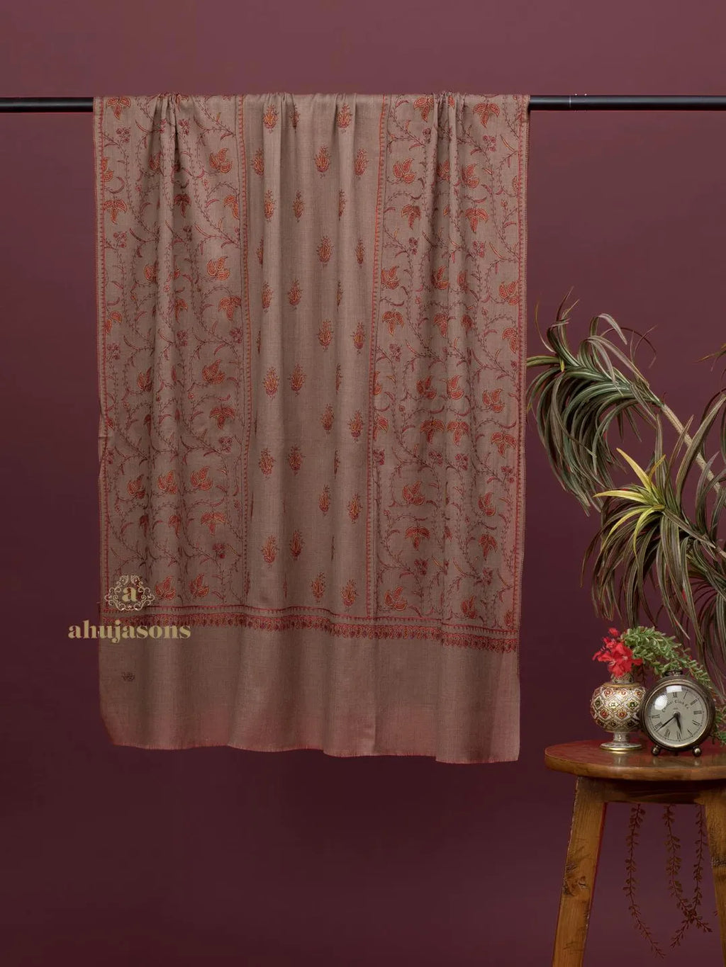 Classic Cashmina Shawl with Jaal Pattern in Beige