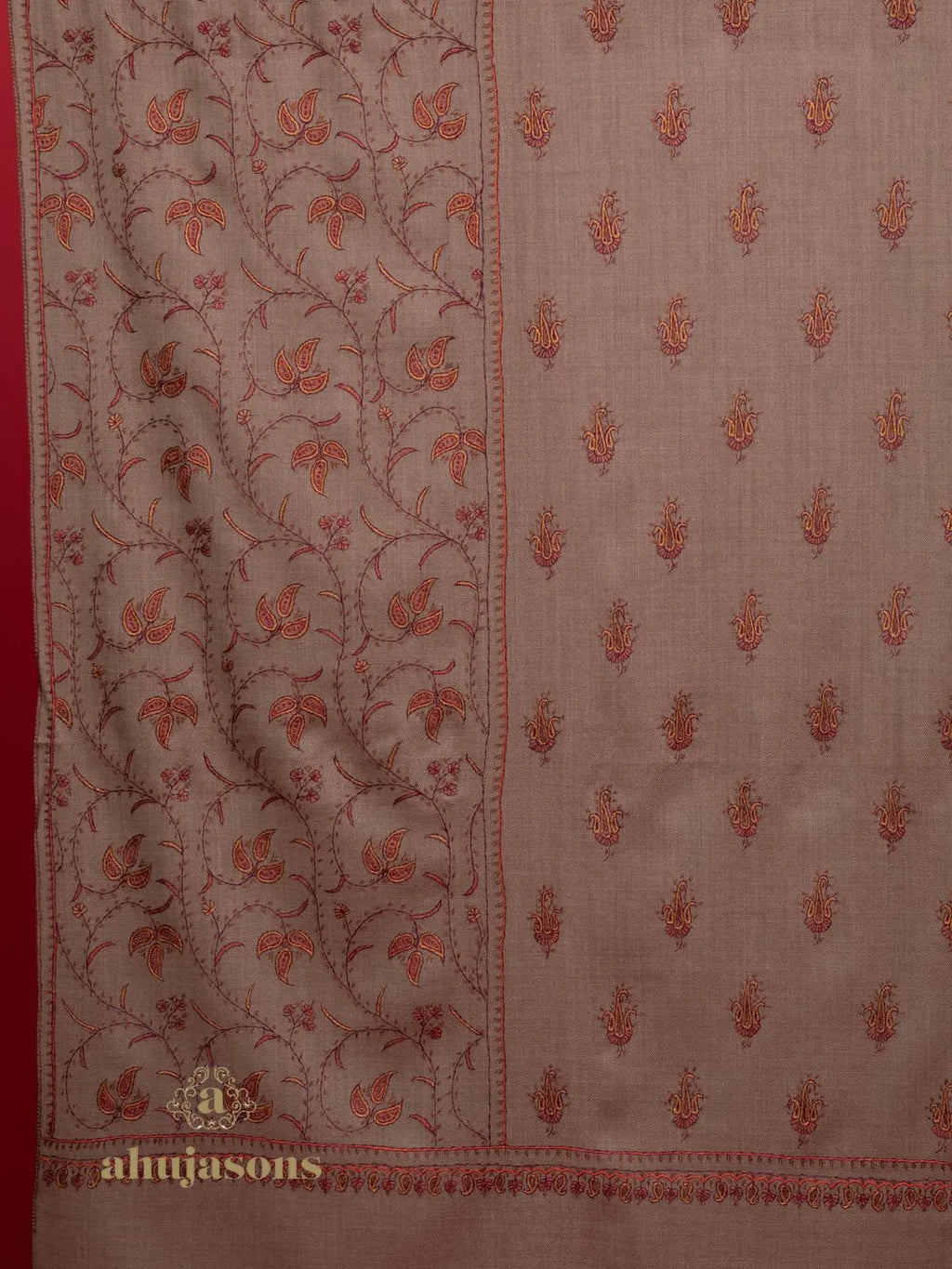 Classic Cashmina Shawl with Jaal Pattern in Beige