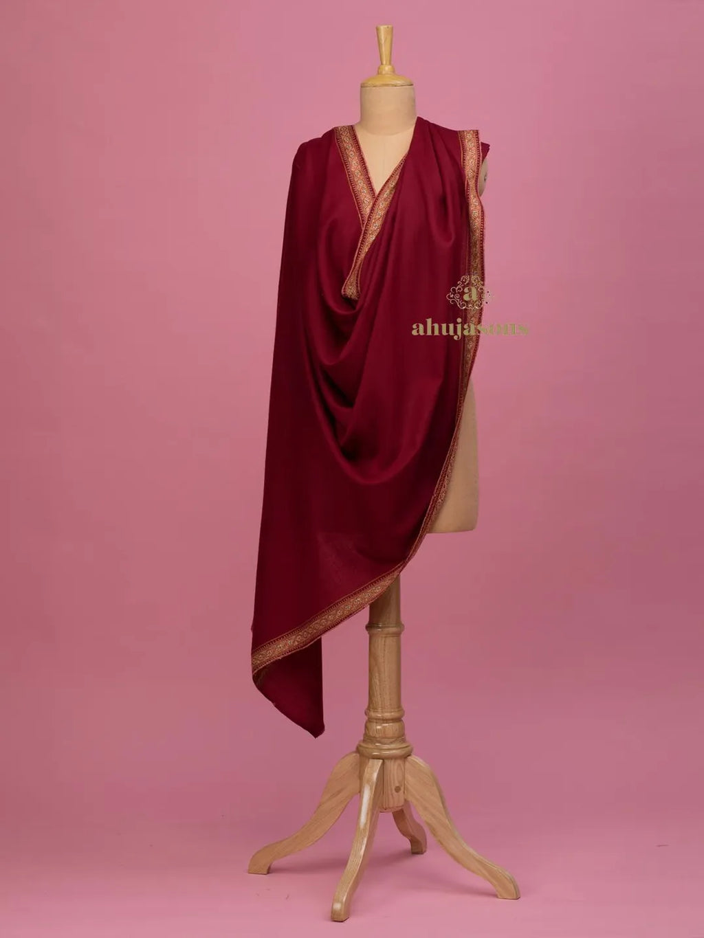 Classic Cashmina Shawl with Jama Pattern in Maroon