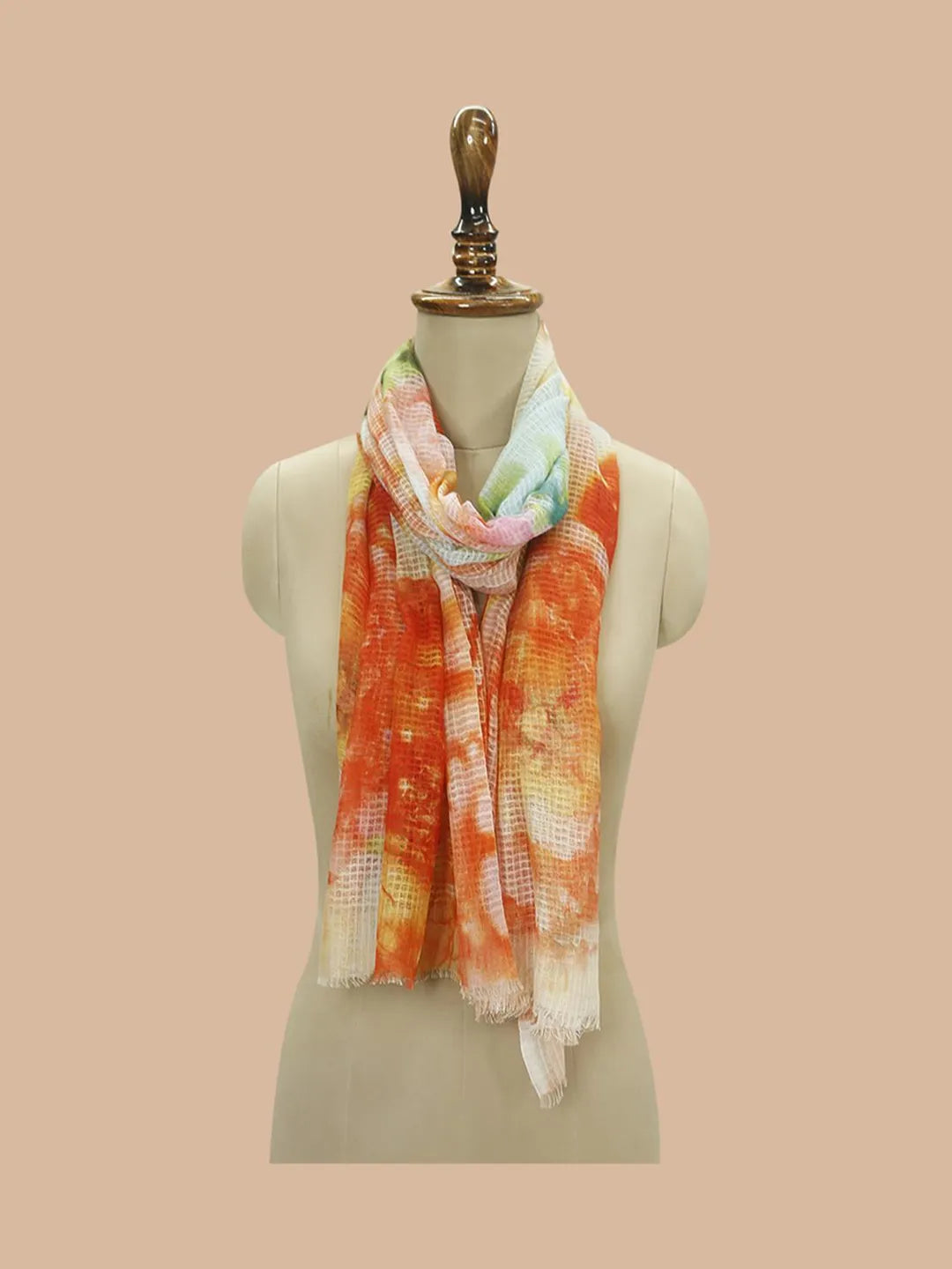 Casual Scarf with Printed Pattern in Orange & White