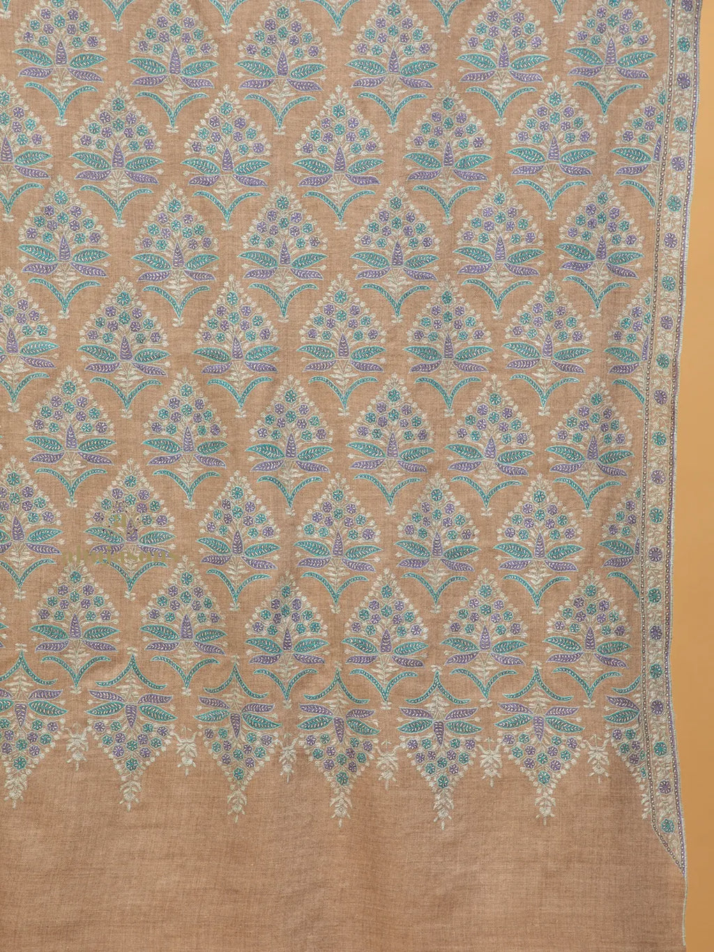 Elegant Handloom Pashmina Shawl Jama Embroidery in Beige