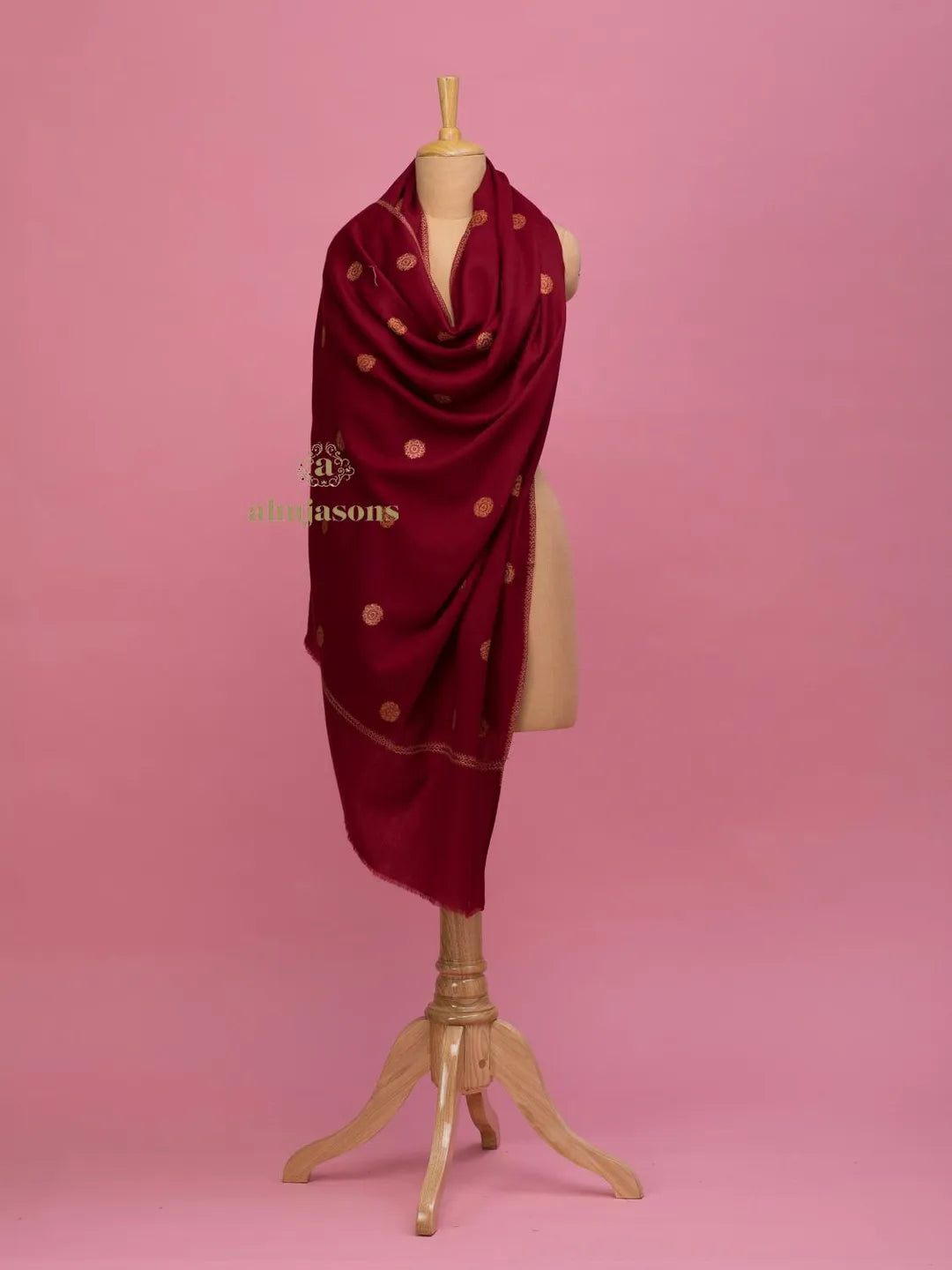 Classic Cashmina Shawl with Booti Pattern in Maroon