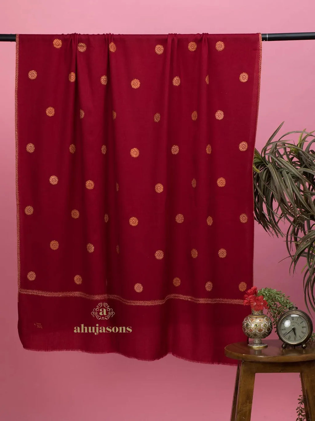 Classic Cashmina Shawl with Booti Pattern in Maroon