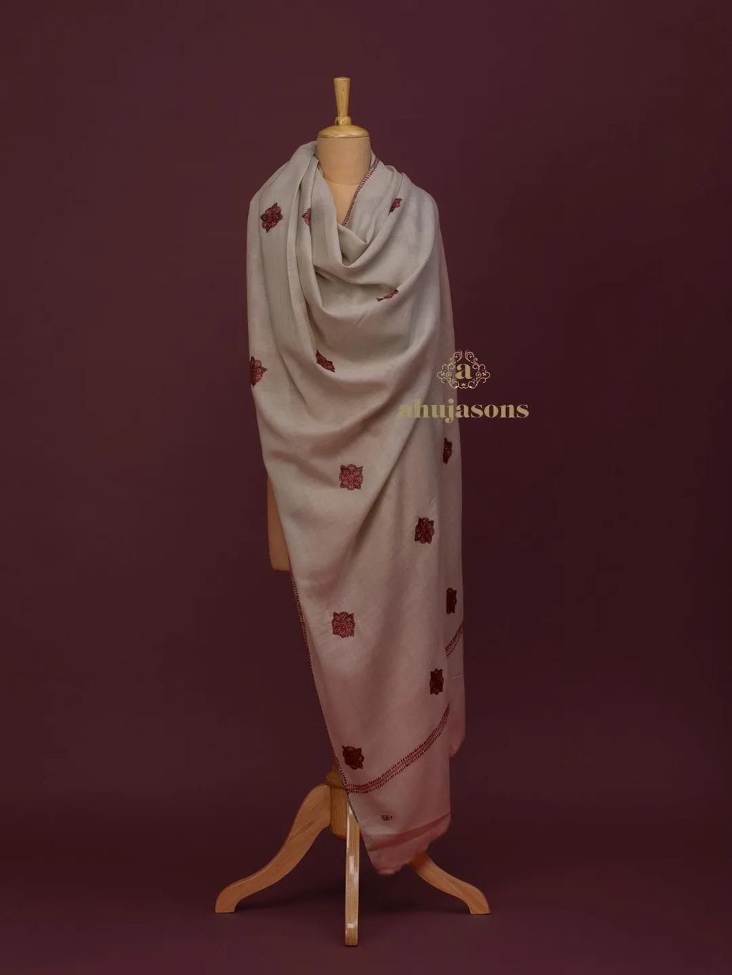 Classic Cashmina Shawl with Booti Pattern in Grey