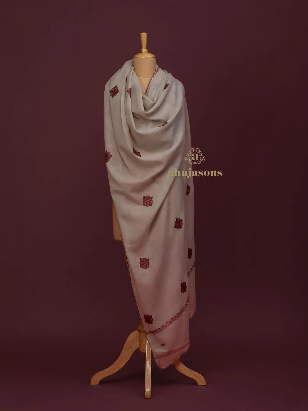 Classic Cashmina Shawl with Booti Pattern in Grey