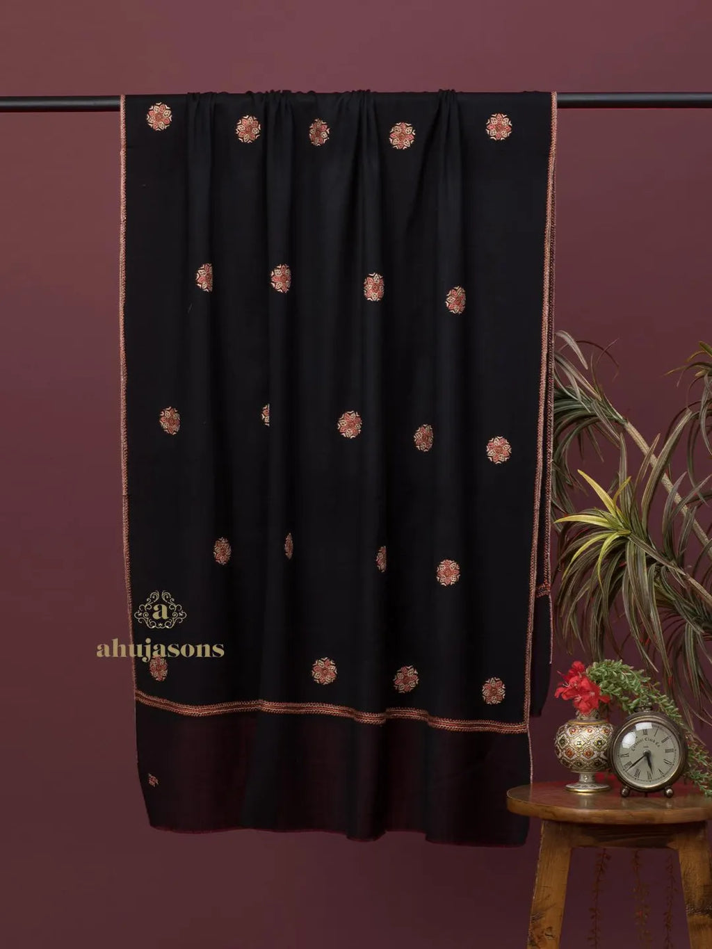 Classic Cashmina Shawl with Booti Pattern in Black