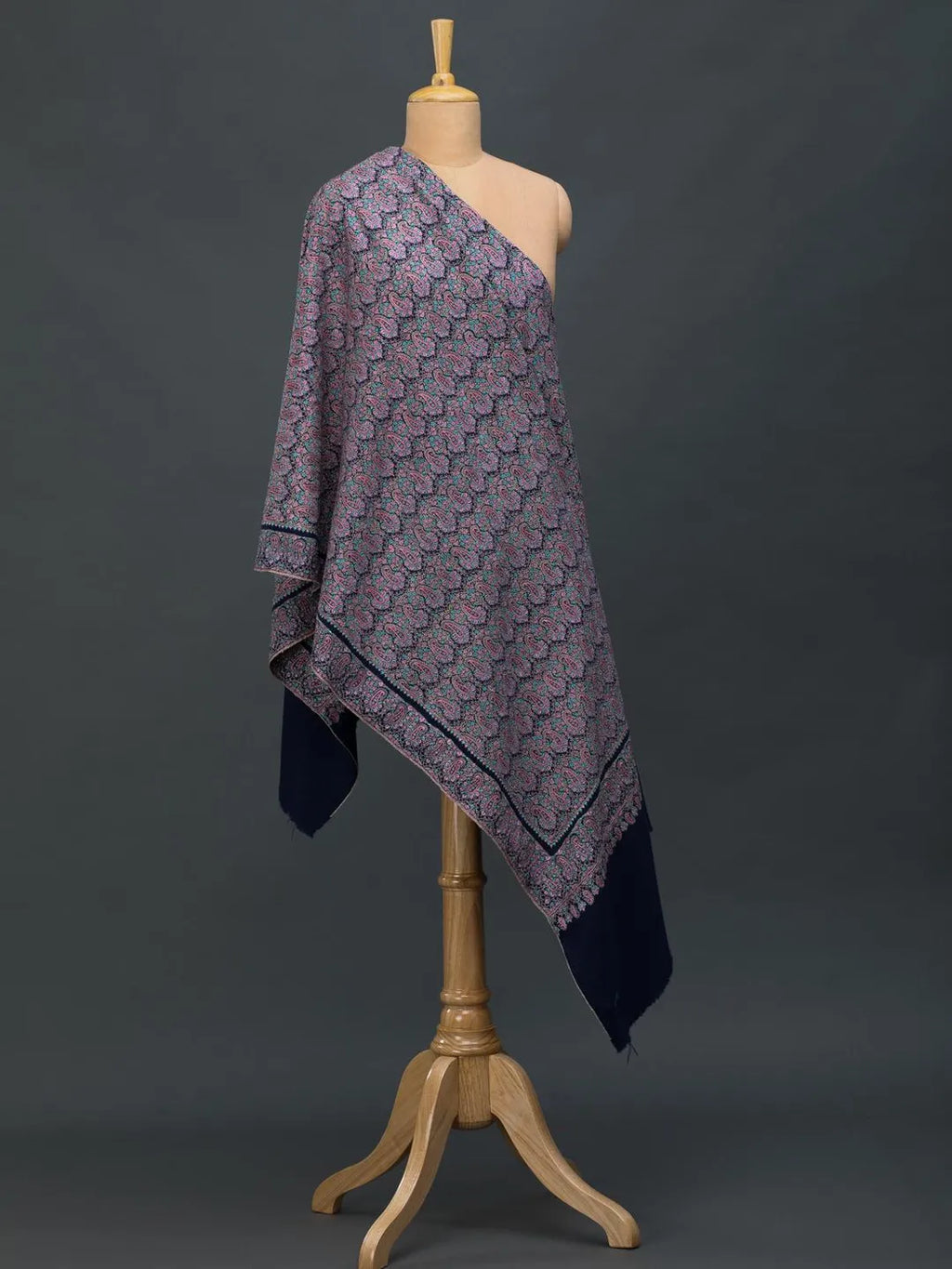Elegant Handloom Pashmina Shawl Jama Embroidery in Blue