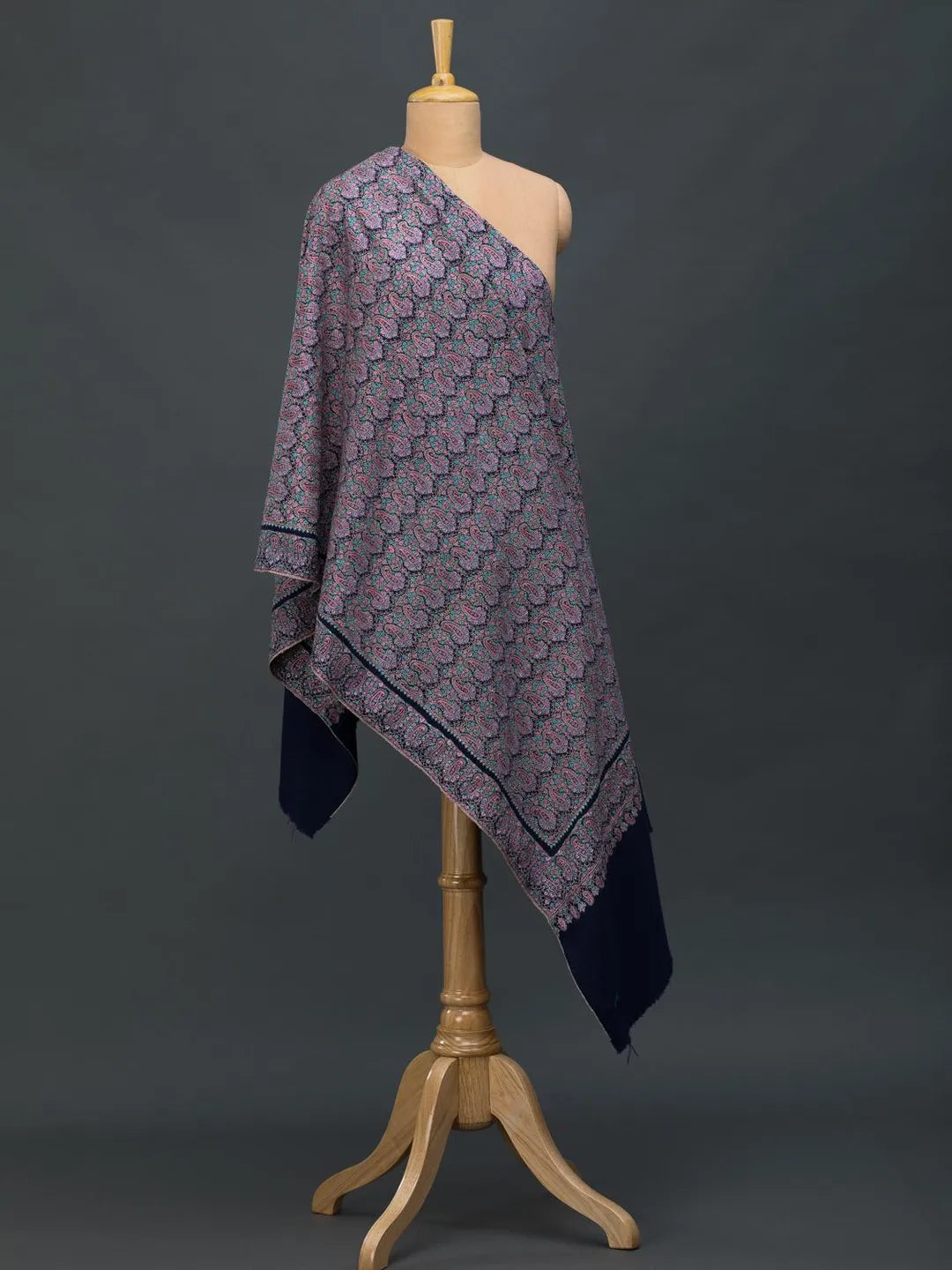Elegant Handloom Pashmina Shawl Jama Embroidery in Blue