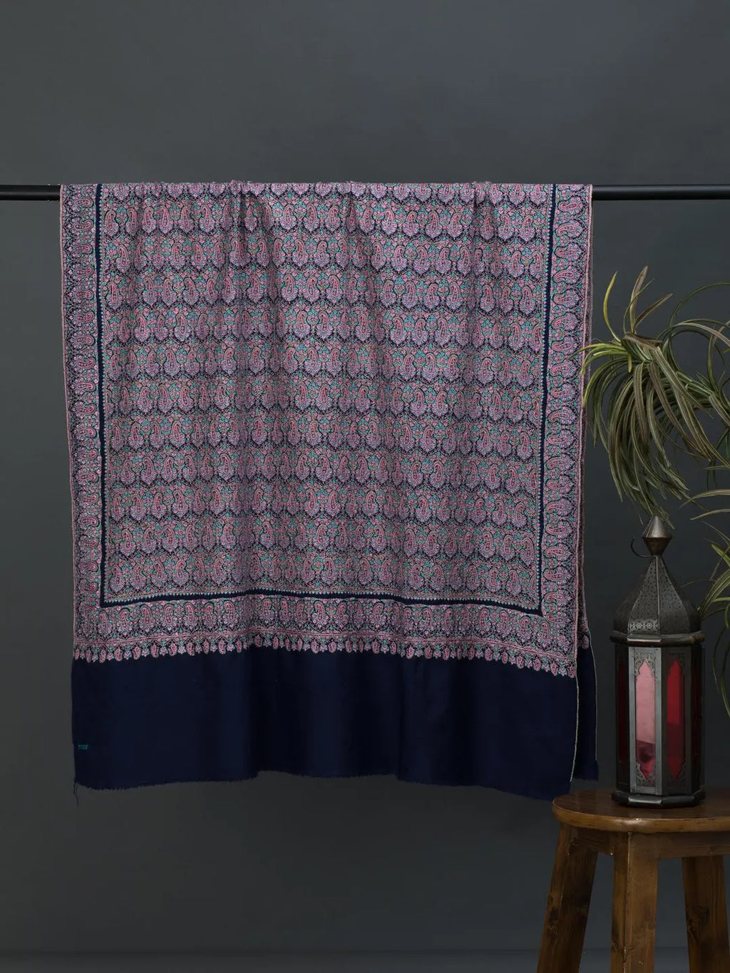 Elegant Handloom Pashmina Shawl Jama Embroidery in Blue