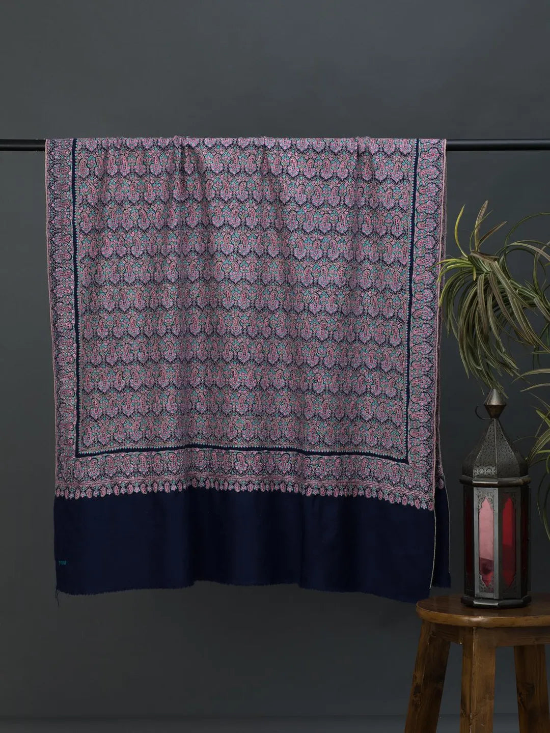 Elegant Handloom Pashmina Shawl Jama Embroidery in Blue