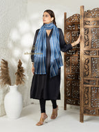 Dark Blue Handloom Pure Pashmina Shawl featuring Check Pattern