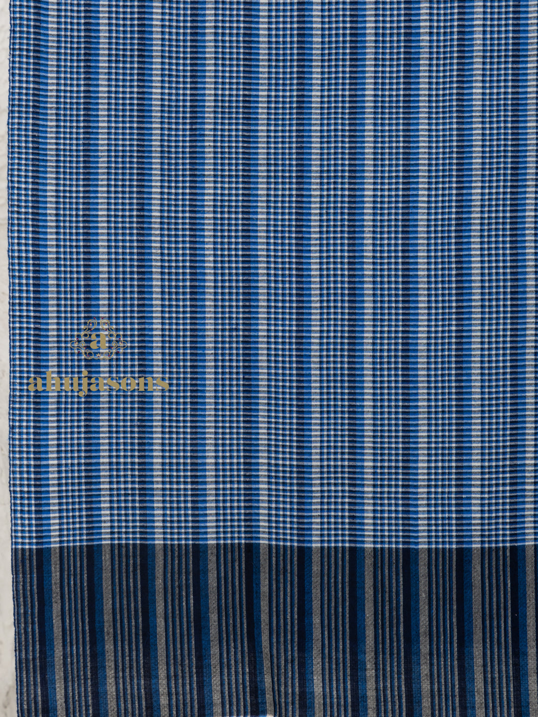 Dark Blue Handloom Pure Pashmina Shawl featuring Check Pattern
