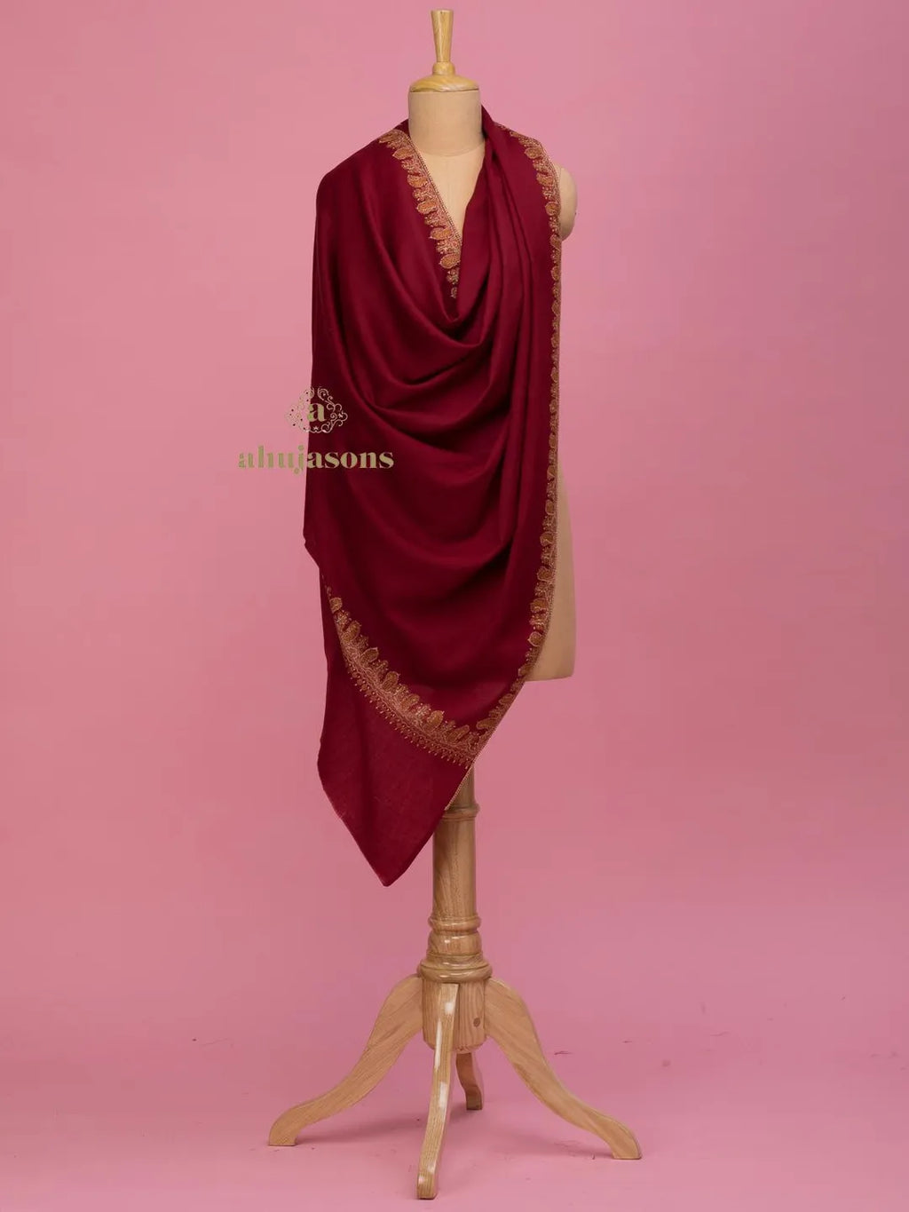 Classic Cashmina Shawl with Fancy Border Pattern in Maroon