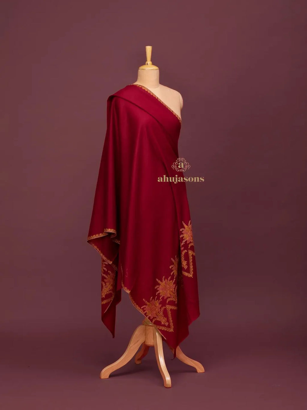 Classic Cashmina Shawl with Palla Pattern in Maroon